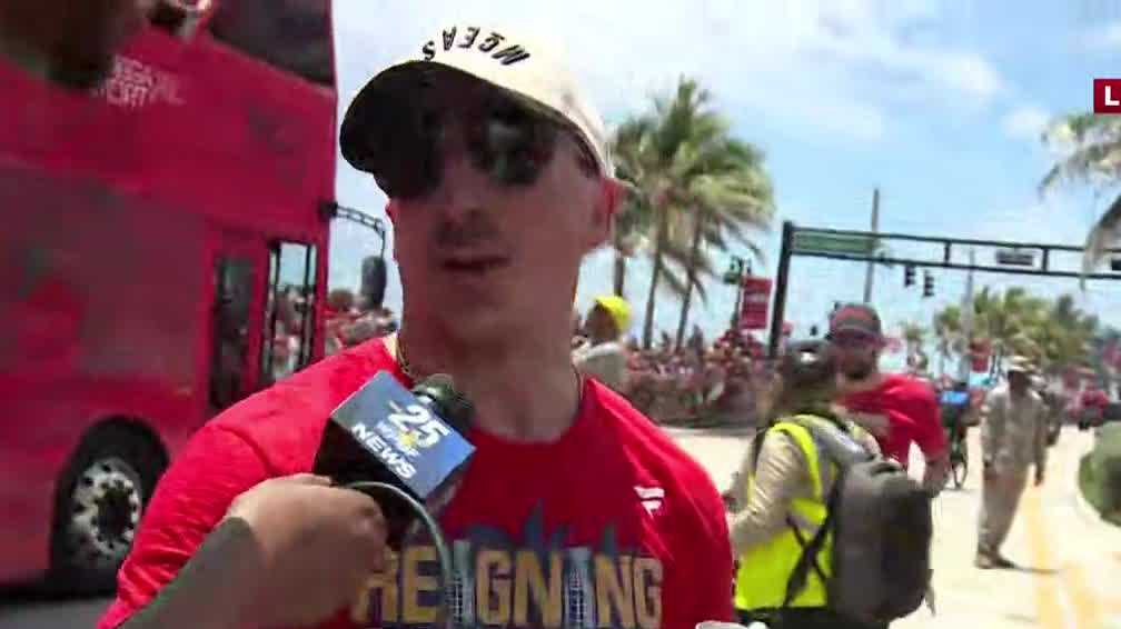 Stanley Cup Champion Florida Panthers Celebrate With Fans in Championship Parade, Brad Marchand Wears Rat King Crown