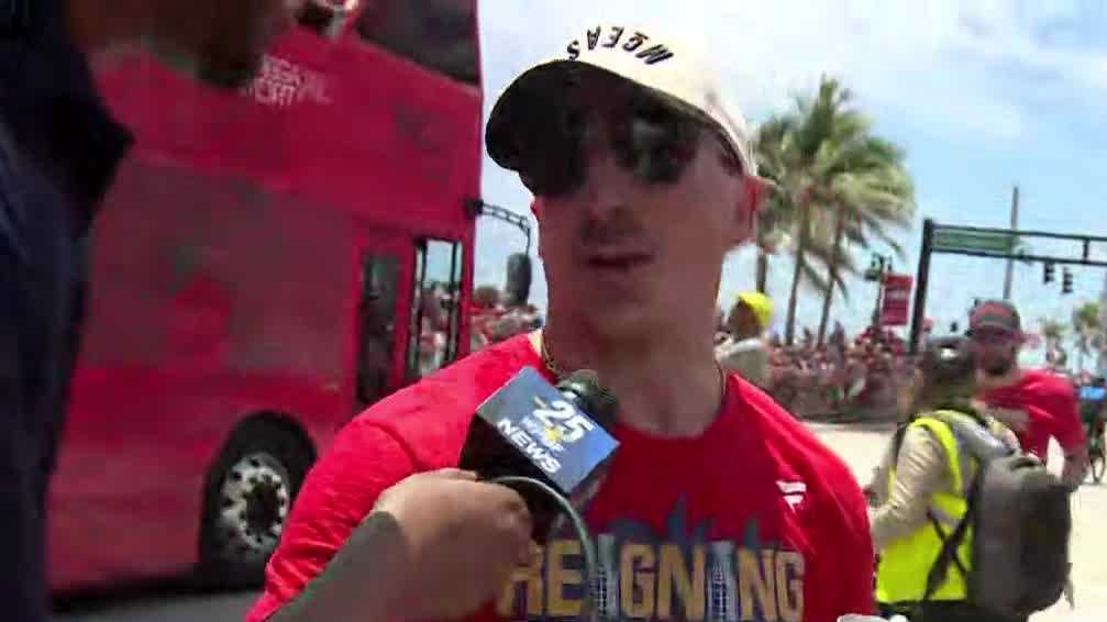 Stanley Cup Champion Florida Panthers Celebrate With Fans in Championship Parade, Brad Marchand Wears Rat King Crown
