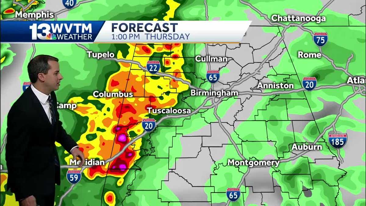 Heavy rain, storms moving into central Alabama