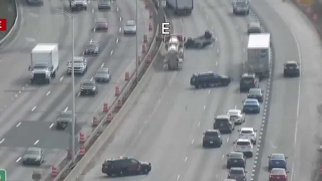 Car rolls over on I-94 eastbound near Stadium Interchange