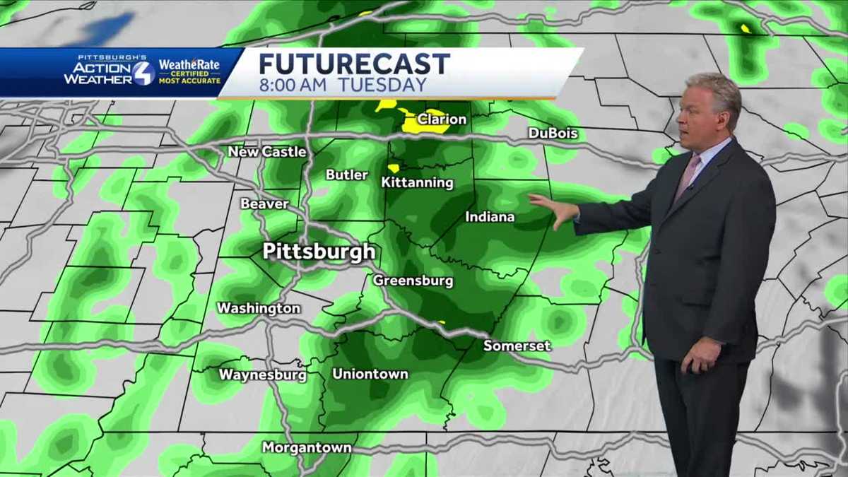Breezy with scattered rain showers on Tuesday
