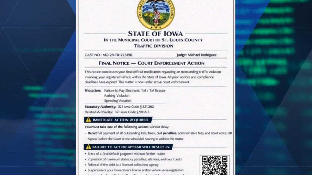 Authorities warn about unpaid traffic ticket scam in Iowa