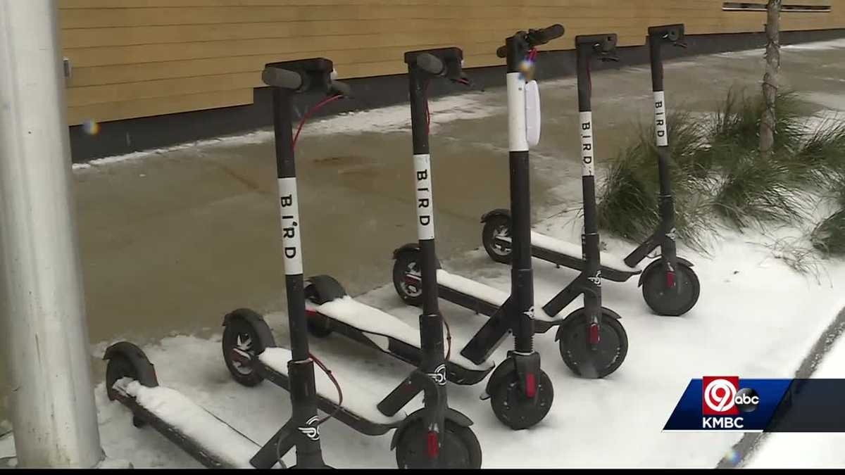 Electric scooters remain on city sidewalks during Kansas City snow