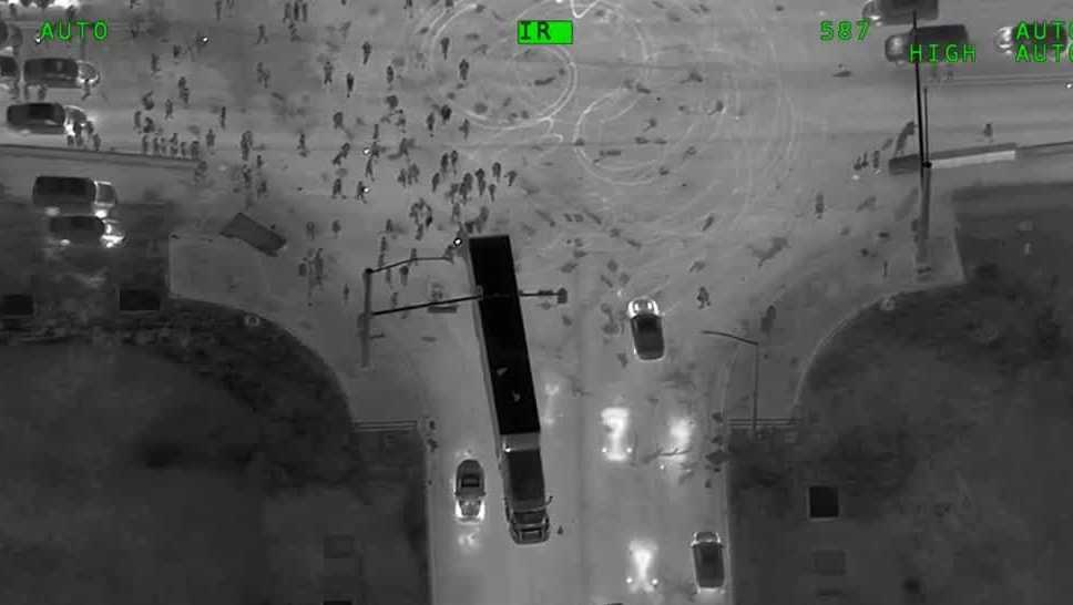Aerial footage shows sideshow activity in Sacramento, multiple people ...