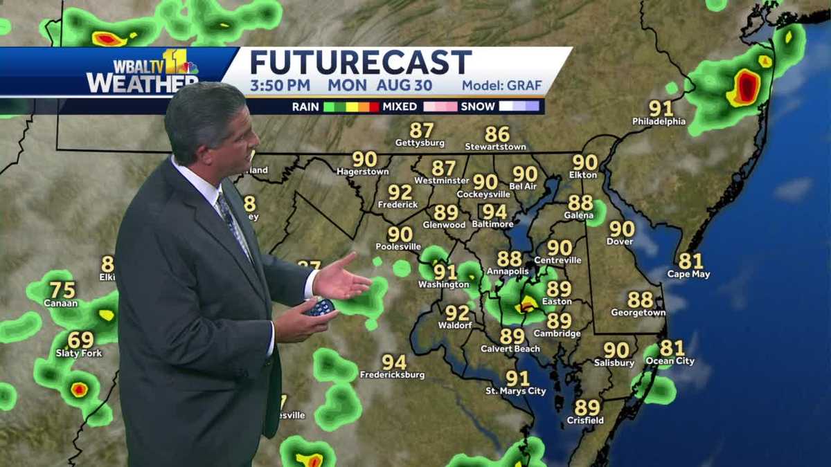 Mostly cloudy Sunday night, chance of isolated storms Monday
