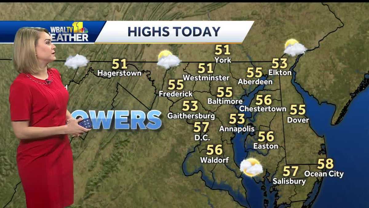 Cooler temps, scattered showers for Thursday in Maryland