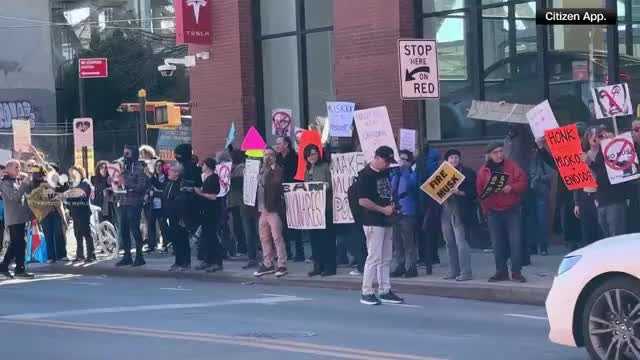 ‘Tesla Takedown’ protesters gather outside showrooms