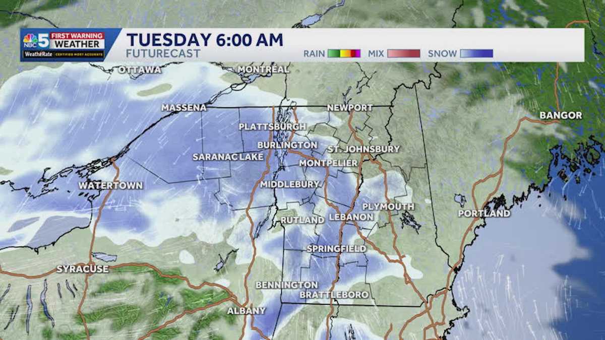 Timeline: See when snow arrives during Tuesday morning commute in Vermont, New York