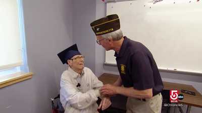 Needham veteran receives his high school diploma at 100