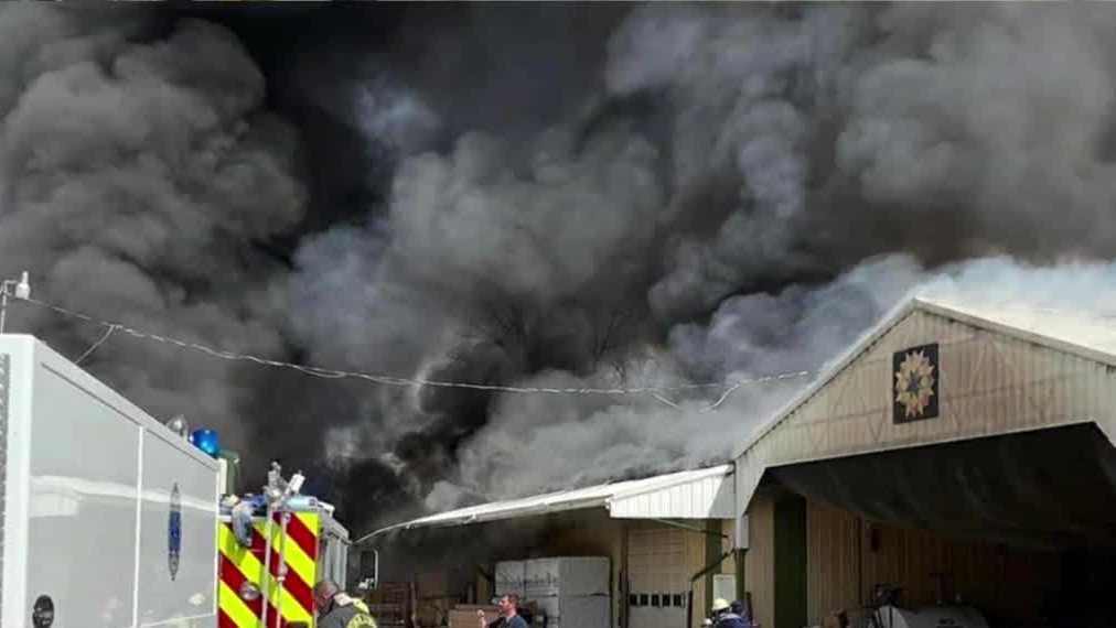 Fire breaks out at lumber yard near Montezuma, Iowa