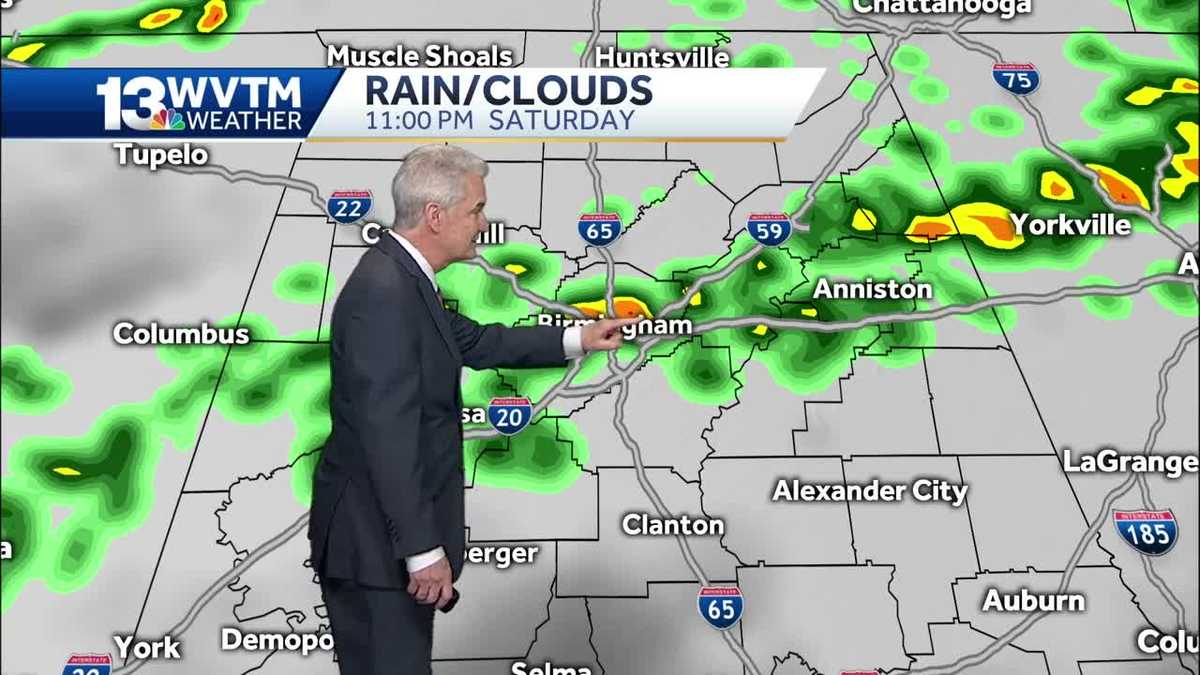 Rain overnight before cloudy, warm Sunday