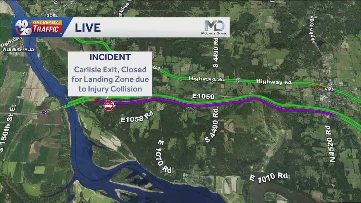 Emergency helicopter lands on I-40 in East Oklahoma, responding to collision