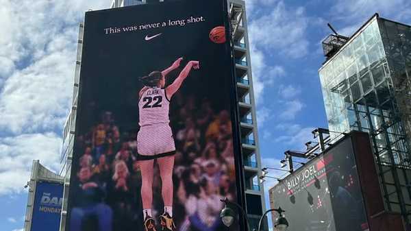 caitlin clark featured in new nike billboard in times square