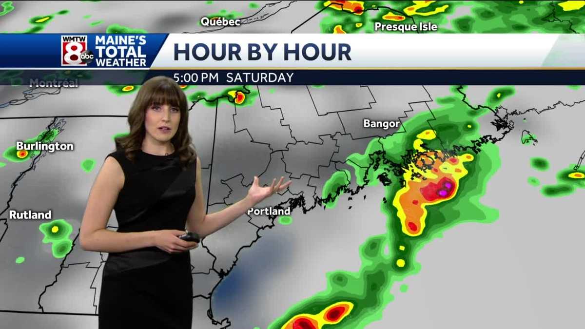 Showers and storms Saturday, cooler Sunday