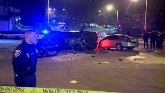 Police car flips onto side after crash - Vimarsana News