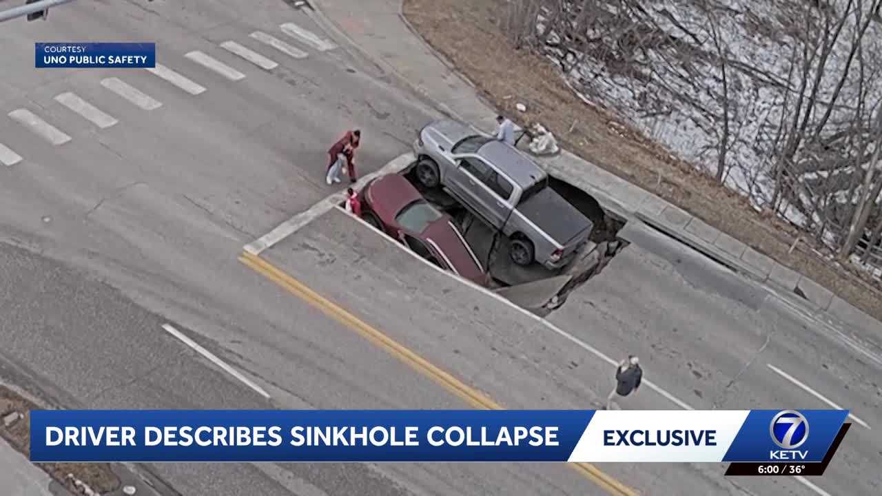 Omaha driver describes moment car collapsed into sinkhole