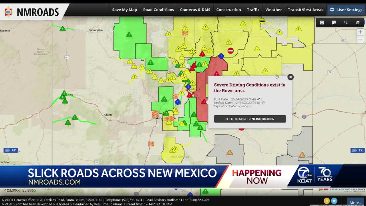 Difficult to severe driving conditions reported in New Mexico