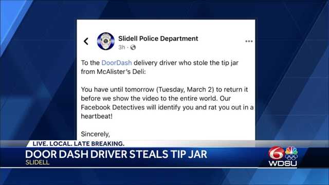 Slidell PD issues stern message to DoorDash driver accused of stealing tip jar - Vimarsana News