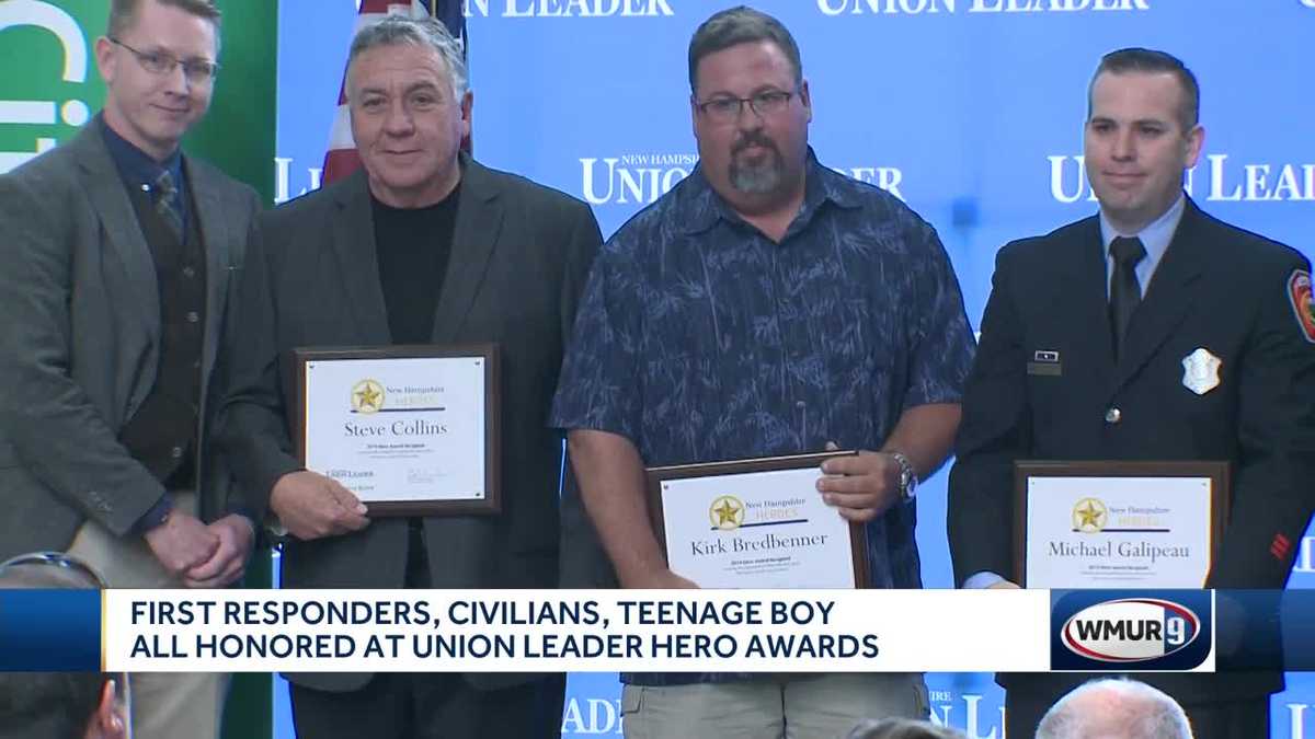 First responders, civilians, and a teenage boy being recognized at the Union Leader Hero Awards