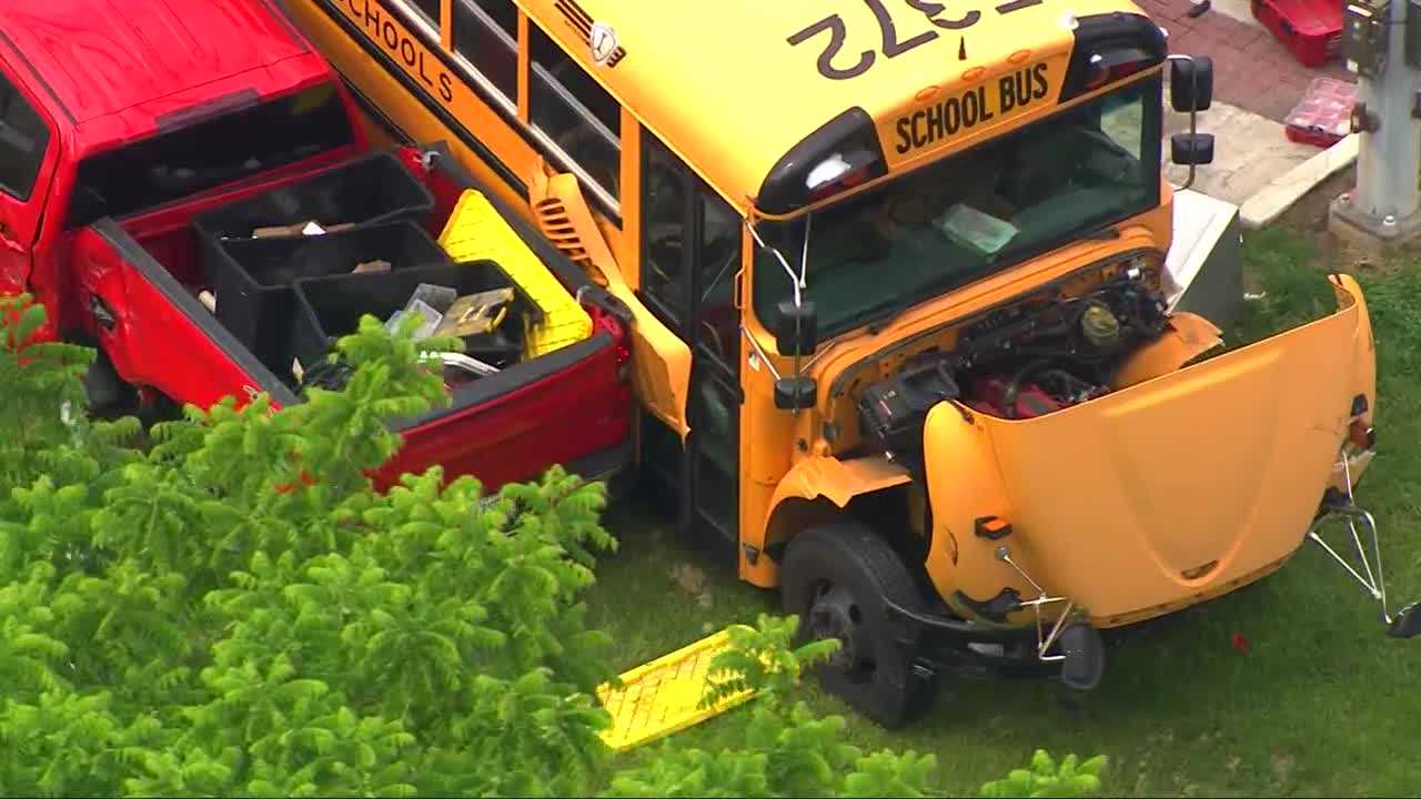 School bus, pickup truck collide in Owings Mills