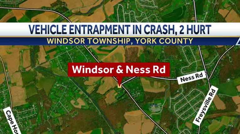 Crash with entrapment shuts down road, injures 2 people in York County, Pa.