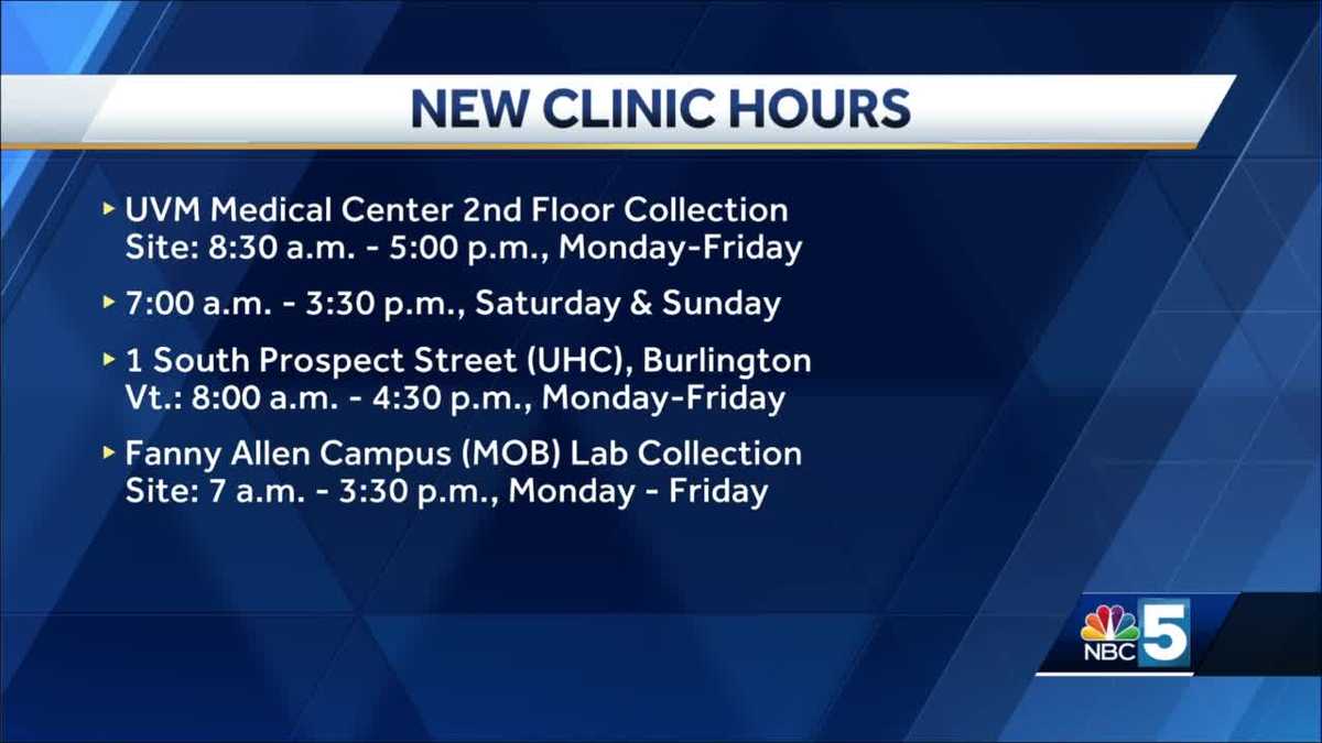 UVM lab test collection sites hours changing this week