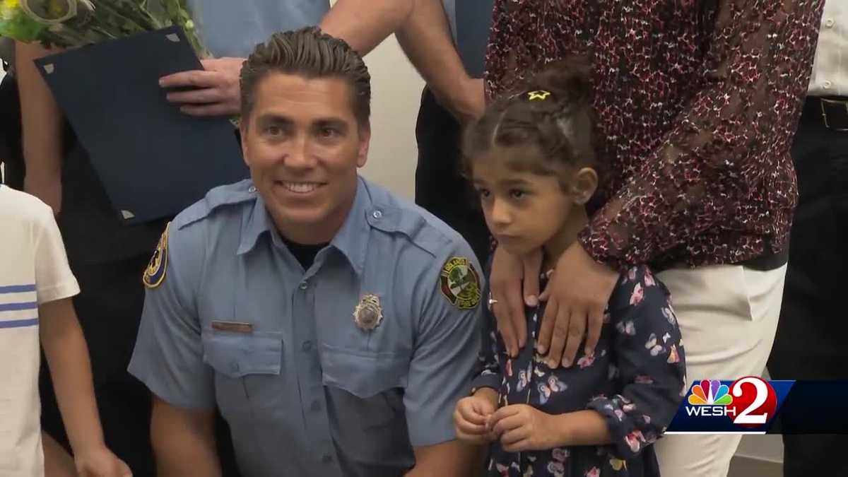 Child reunites with firefighter who saved her from drowning