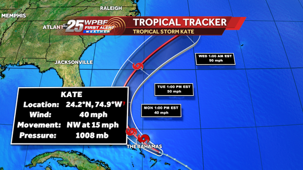 Tropical Storm Kate forms over Central Bahamas