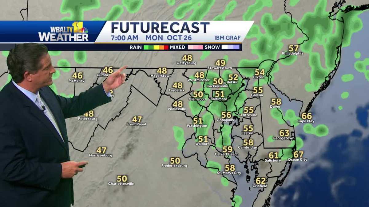 Light showers, areas of fog overnight