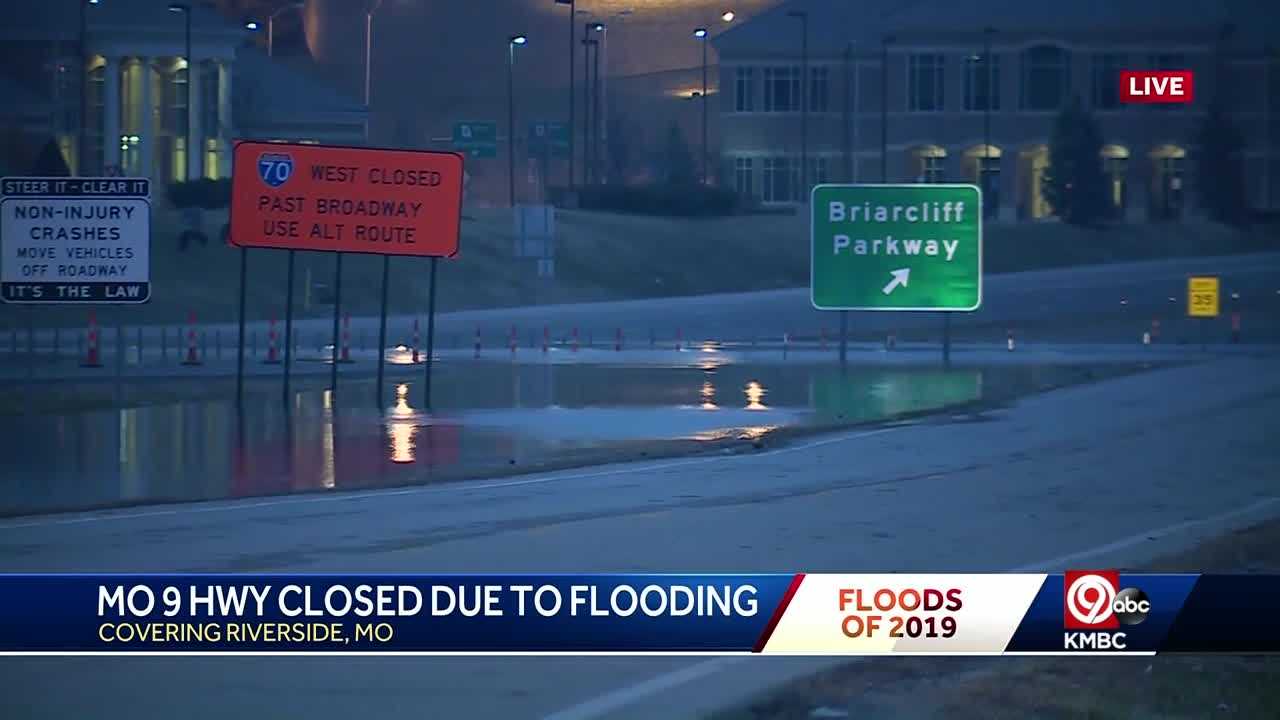 MO 9 Highway Closed In Riverside Due To Missouri River Flooding