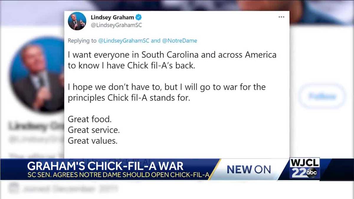 South Carolina Sen. Lindsey Graham says he will 'go to war' for Chick-fil-A