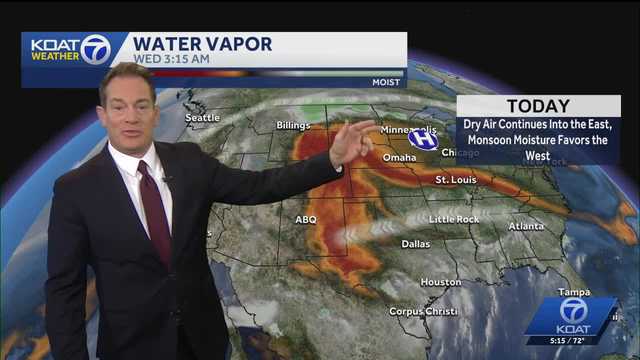 Monsoon storm chances continue to favor the central and western parts of the state
