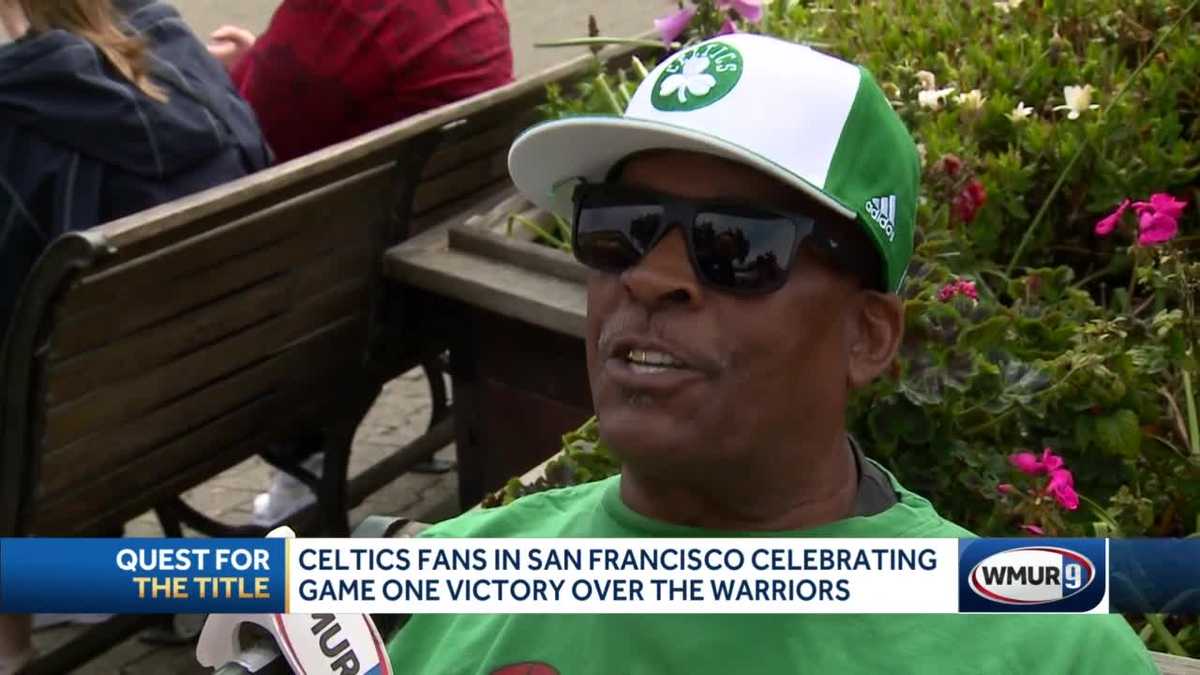 Celtics fans in San Francisco celebrate game one victory over Warriors
