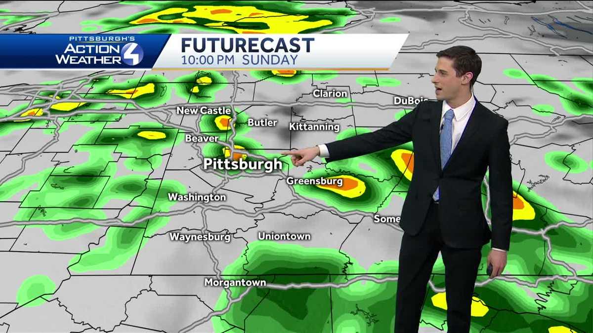 Scattered thunderstorms tonight; rain Monday morning