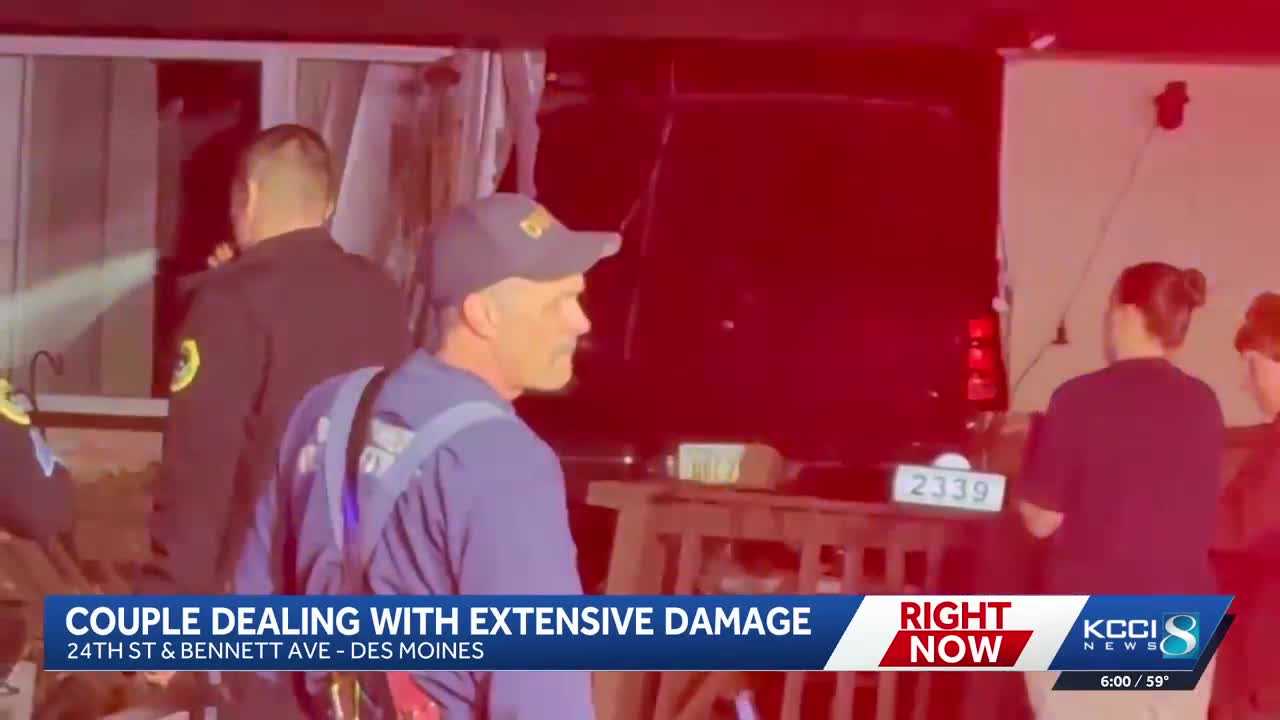 Des Moines family startled awake when SUV crashes through front door