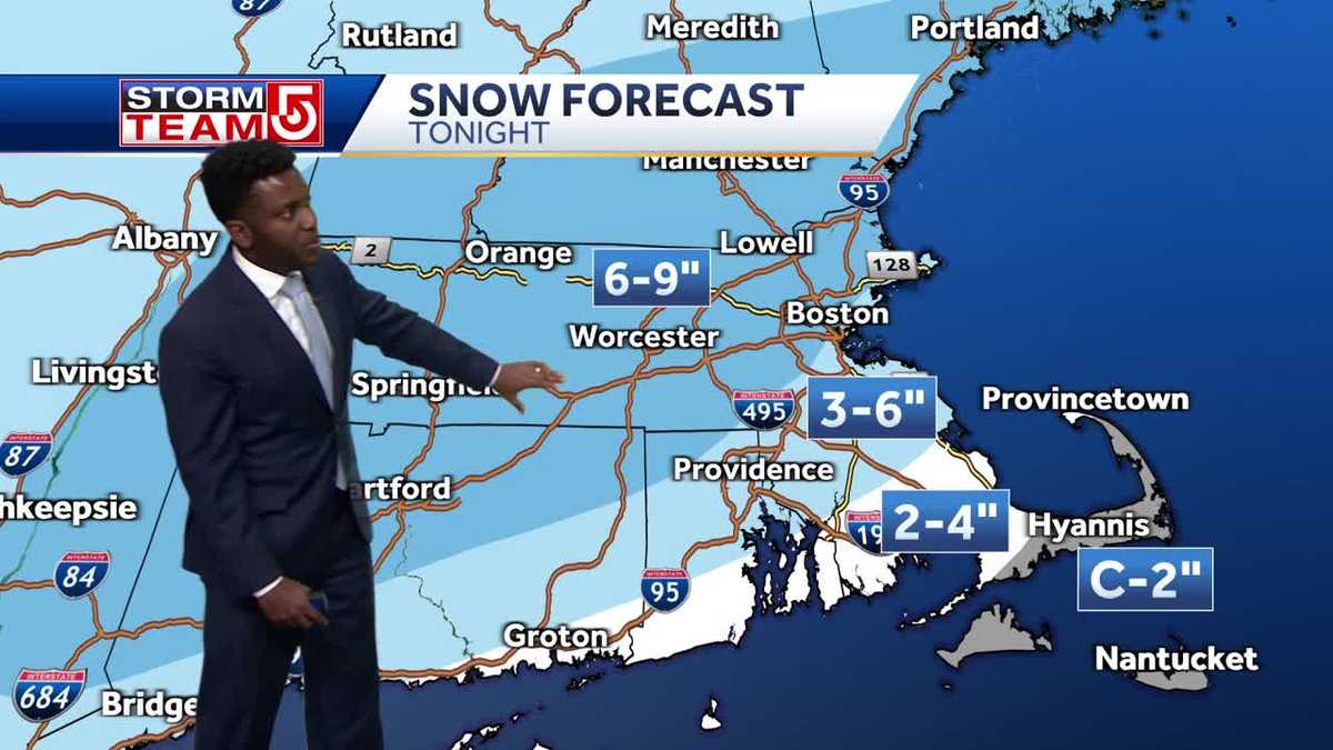 Video: Snow moves in, up to 9 inches expected in some parts of Mass.