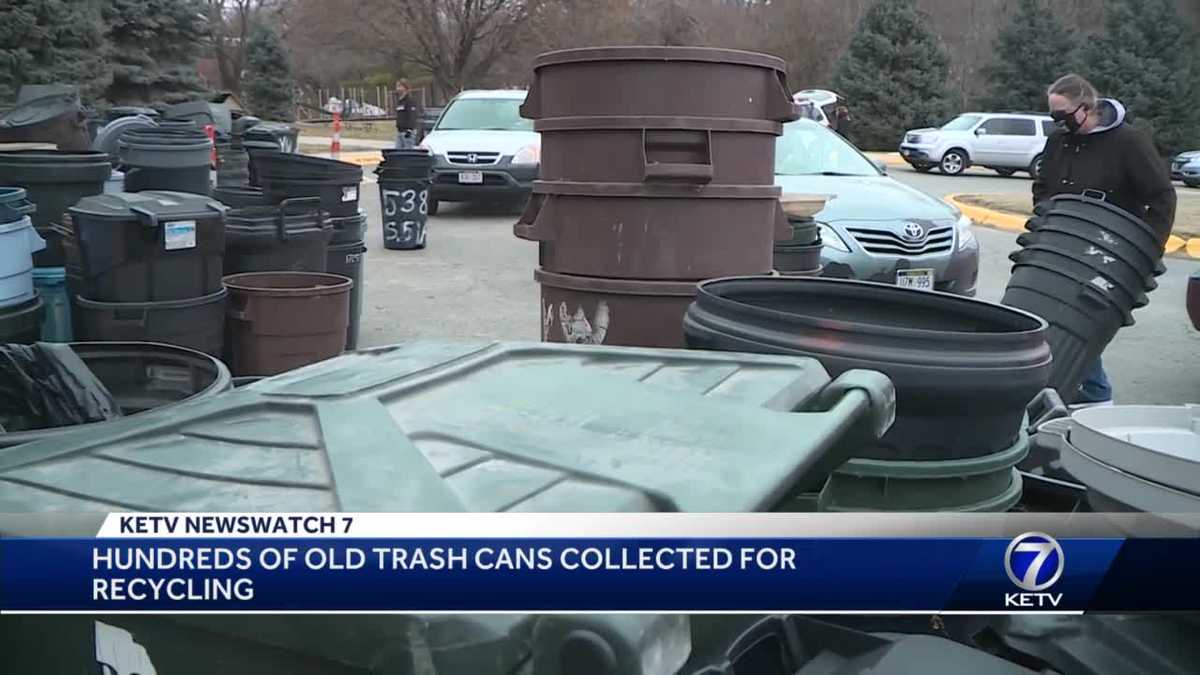 Hundreds of old trash cans collected for recycling