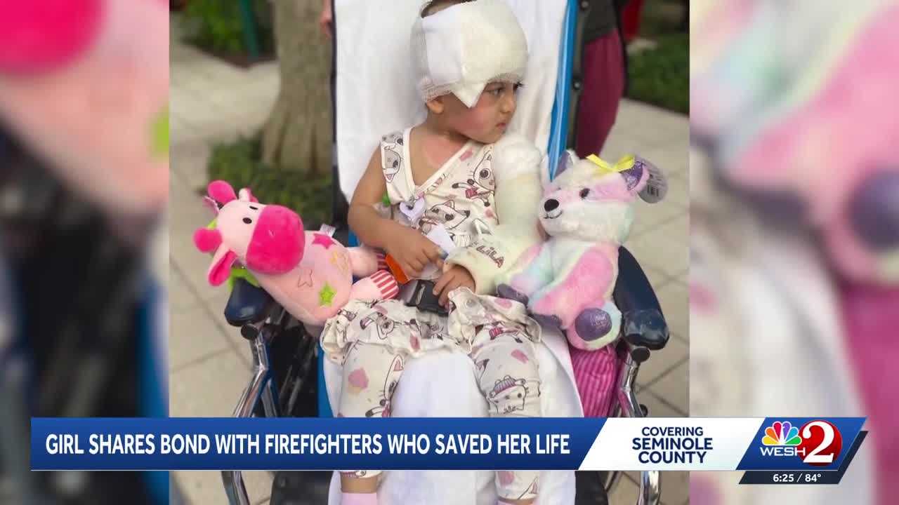 Florida firefighters build bond with 3-year-old girl after truck accident