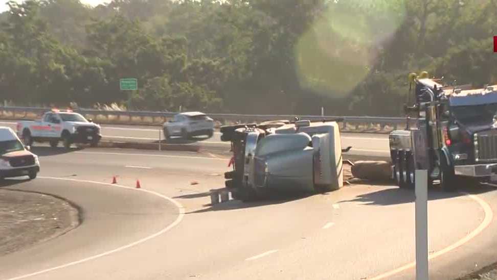 Lanes closed on I-80 in Roseville after logging truck overturns, CHP says
