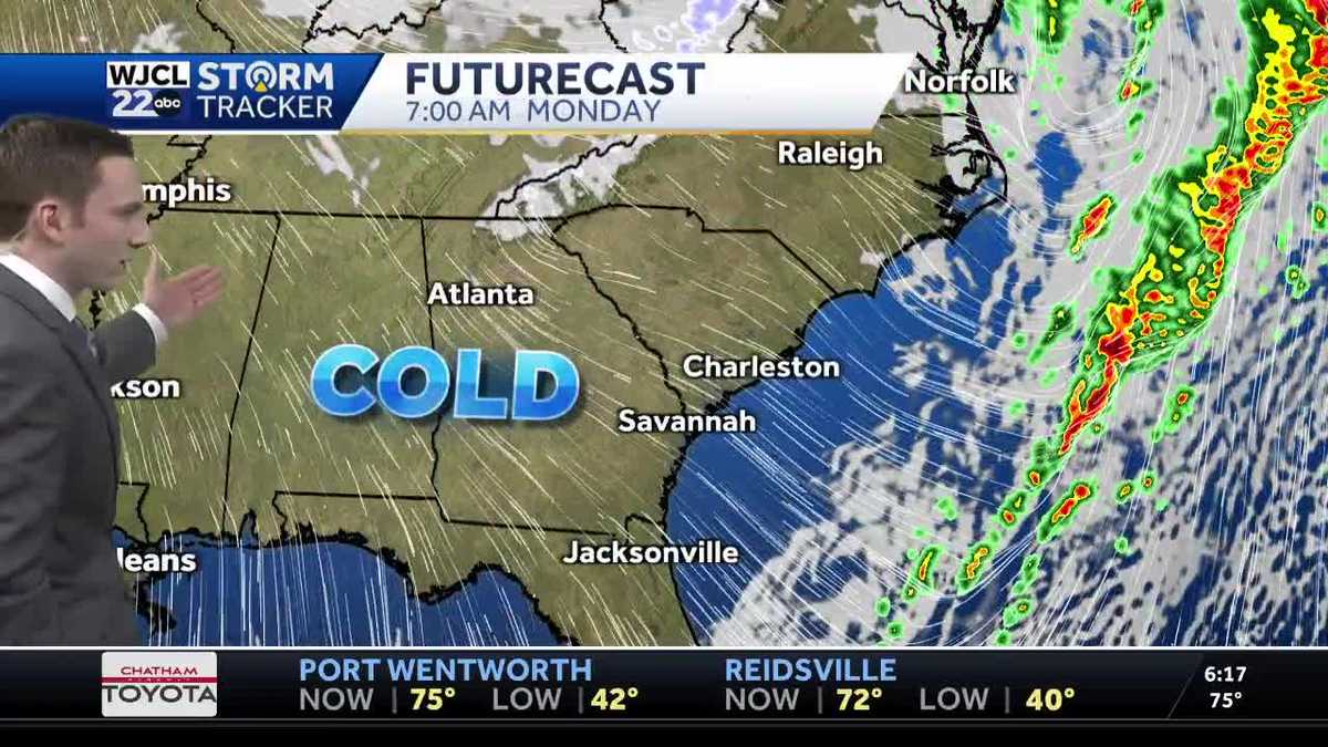 Cold front moves through tonight, temperatures plummet on Monday - WJCL