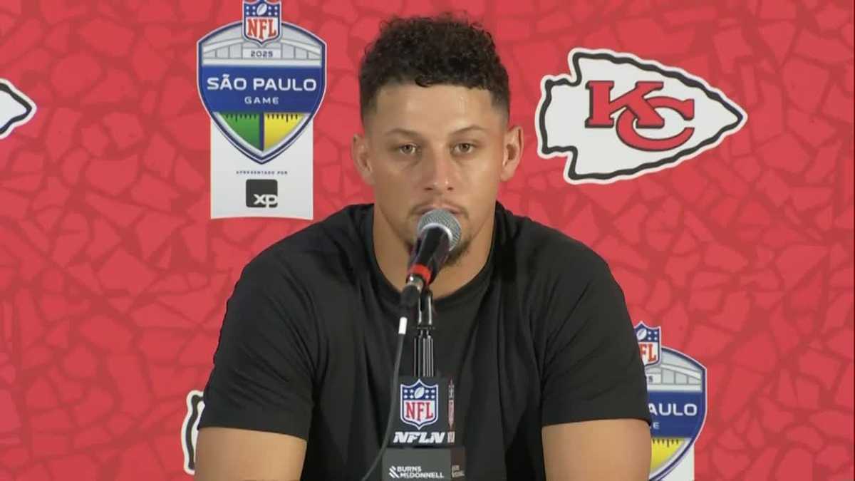 Chiefs quarterback Patrick Mahomes addresses reporters after 27-21 loss to Chargers in Brazil