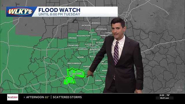 Flood watch continues, scattered storms Tuesday