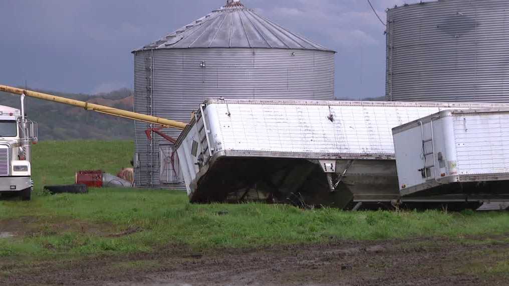 'Really tossed around the grain trailers': Tornado damages farm in Little Sioux, Iowa