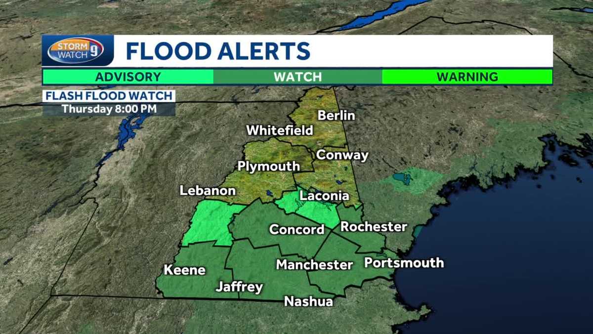 Video Parts of New Hampshire under a flood advisory