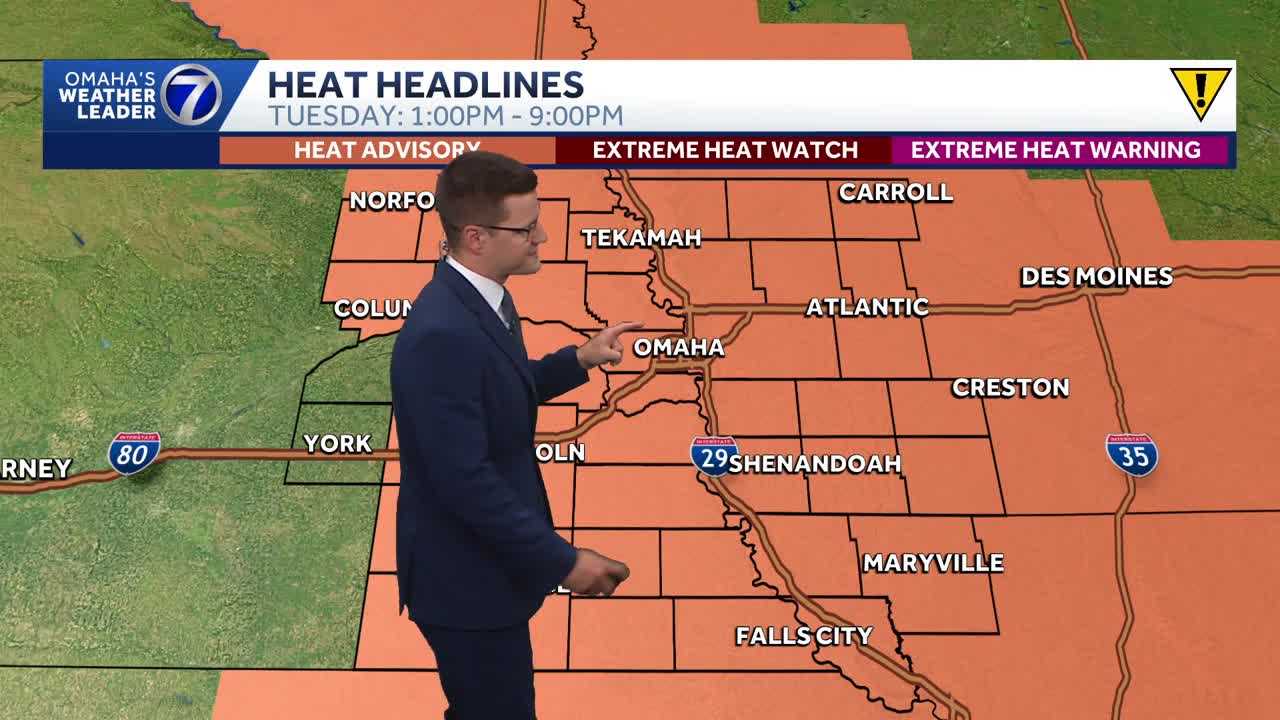 Heat advisory Tuesday, slight storm chance late in Omaha area
