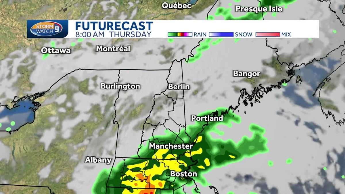 New Hampshire hourly forecast timeline Track scattered showers