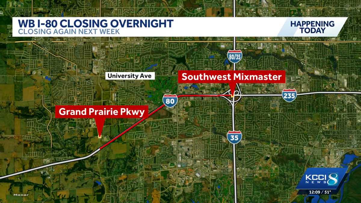 Part of westbound I-80 to close Thursday, Sunday night for construction