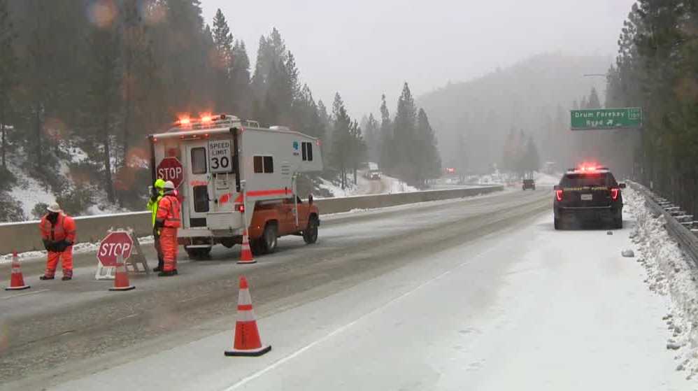 Sierra snow slows traffic on Interstate 80