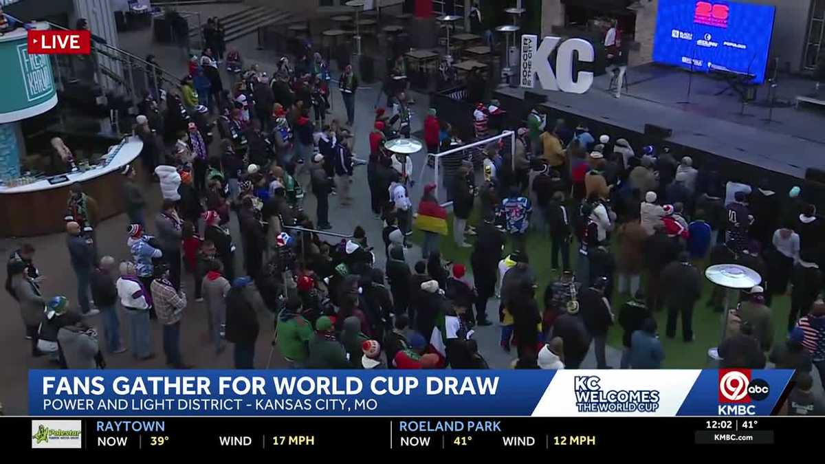 Excited fans gather at Kansas City's Power & Light to watch World Cup Final Draw