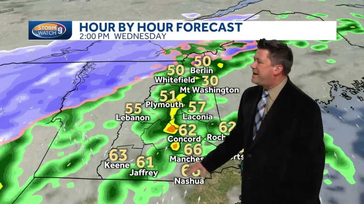 NH hourly timeline Showers with mix and snow for some